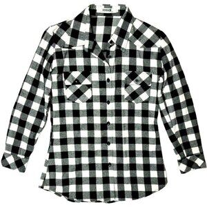 OCHENTA Women Mid-Long Style Roll-Up Sleeve Button Down Plaid Flannel Shirt(L)